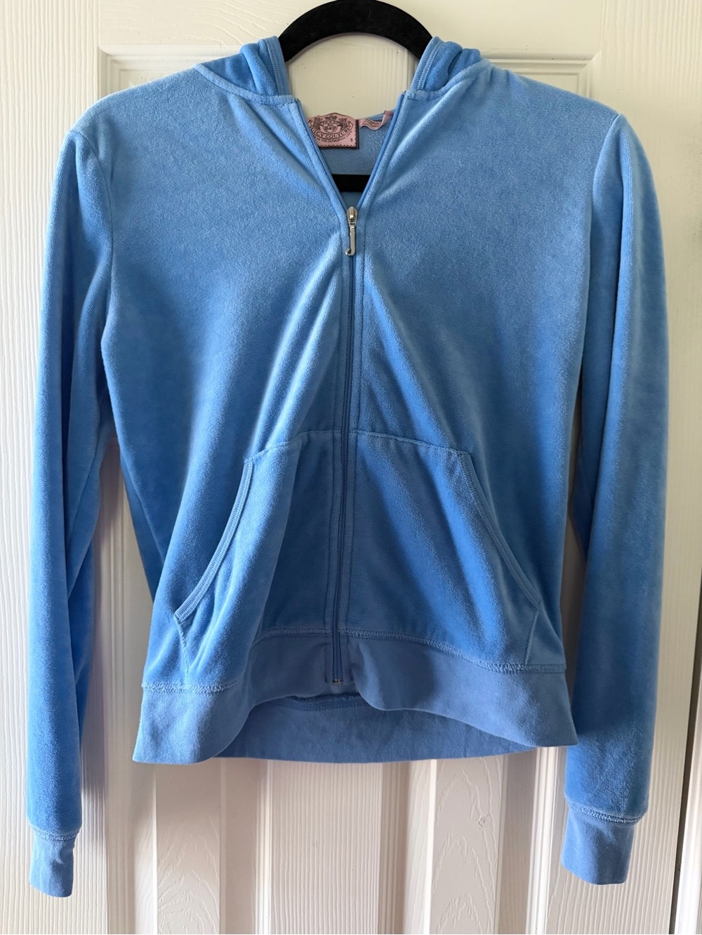 Y2K Vintage Juicy Couture Sky Blue Velour Hooded Zip Jacket